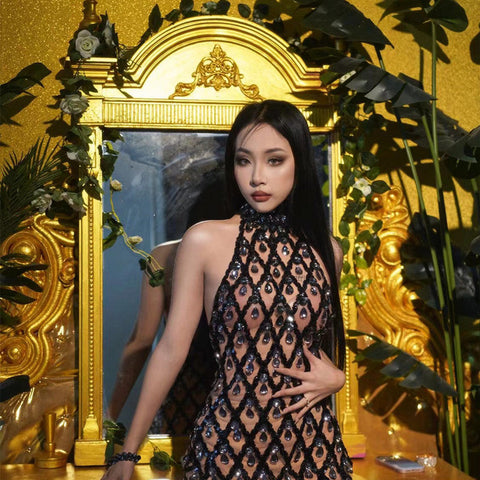 Women's Temperament Fashion Full Of Diamonds Mesh Short Skirt My Store