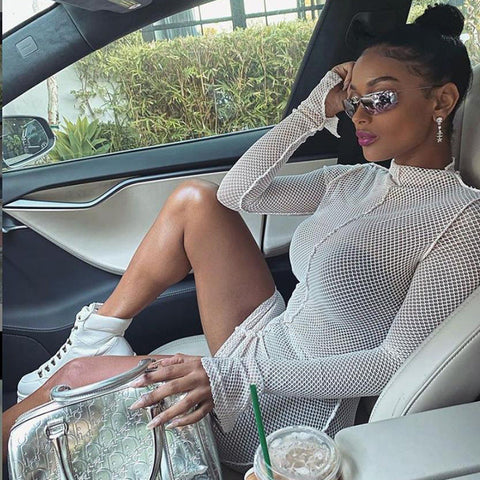 See-Through Dresses With Long Sleeves Cover The Hips My Store