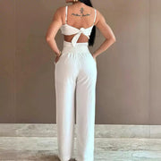 Women's White Three-dimensional Flower Design Sling One-piece Trousers Elite Boutique