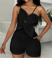 White Three-dimensional Flower Craft Design Suspender Jumpsuit for Women Elite Boutique