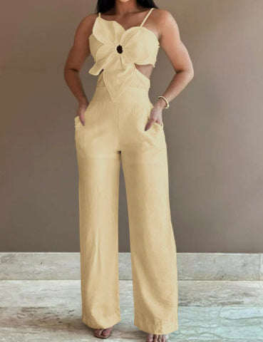 Women's White Three-dimensional Flower Design Sling One-piece Trousers Elite Boutique