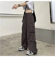 2024 Women Casual Joggers Tech Pants Solid Low Waist Pants Drawstring Wide Leg Baggy Trousers Y2k Streetwear Oversize Sweatpants Elite Boutique