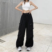 2024 Women Casual Joggers Tech Pants Solid Low Waist Pants Drawstring Wide Leg Baggy Trousers Y2k Streetwear Oversize Sweatpants Elite Boutique