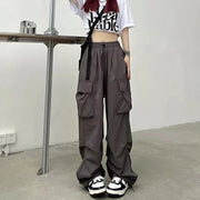 2024 Women Casual Joggers Tech Pants Solid Low Waist Pants Drawstring Wide Leg Baggy Trousers Y2k Streetwear Oversize Sweatpants Elite Boutique