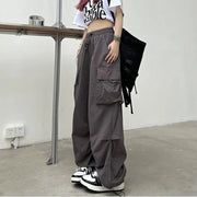 2024 Women Casual Joggers Tech Pants Solid Low Waist Pants Drawstring Wide Leg Baggy Trousers Y2k Streetwear Oversize Sweatpants Elite Boutique