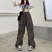 2024 Women Casual Joggers Tech Pants Solid Low Waist Pants Drawstring Wide Leg Baggy Trousers Y2k Streetwear Oversize Sweatpants Elite Boutique