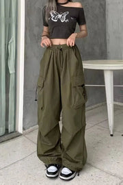 2024 Women Casual Joggers Tech Pants Solid Low Waist Pants Drawstring Wide Leg Baggy Trousers Y2k Streetwear Oversize Sweatpants Elite Boutique