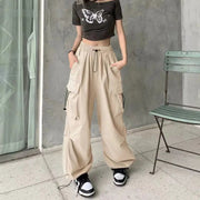 2024 Women Casual Joggers Tech Pants Solid Low Waist Pants Drawstring Wide Leg Baggy Trousers Y2k Streetwear Oversize Sweatpants Elite Boutique