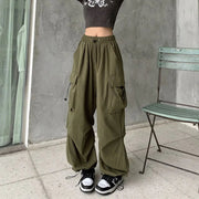 2024 Women Casual Joggers Tech Pants Solid Low Waist Pants Drawstring Wide Leg Baggy Trousers Y2k Streetwear Oversize Sweatpants Elite Boutique