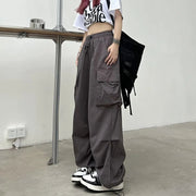 2024 Women Casual Joggers Tech Pants Solid Low Waist Pants Drawstring Wide Leg Baggy Trousers Y2k Streetwear Oversize Sweatpants Elite Boutique