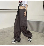 2024 Women Casual Joggers Tech Pants Solid Low Waist Pants Drawstring Wide Leg Baggy Trousers Y2k Streetwear Oversize Sweatpants Elite Boutique
