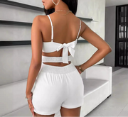 White Three-dimensional Flower Craft Design Suspender Jumpsuit for Women Elite Boutique