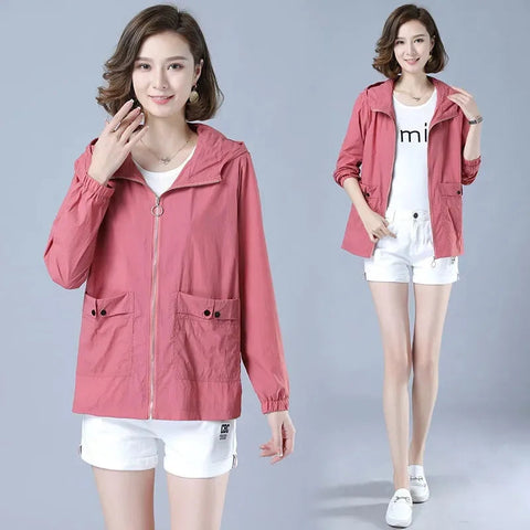 Women's Jacket 2022 New Summer Thin Coat Casual Windbreaker Female Sun Protection Jacket Basic Zipper Coat Tops 5XL Elite Boutique