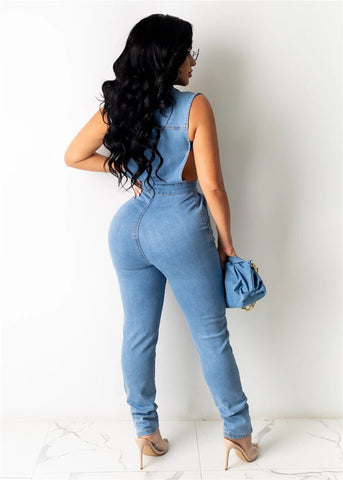 zomight 2023 New  Sexy Slim Sleeveless Light Blue Jeans Jumpsuit Denim Playsuit Women Elegance Woman Ladies Overalls Jump Suits Elite Boutique