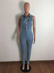 zomight 2023 New  Sexy Slim Sleeveless Light Blue Jeans Jumpsuit Denim Playsuit Women Elegance Woman Ladies Overalls Jump Suits Elite Boutique