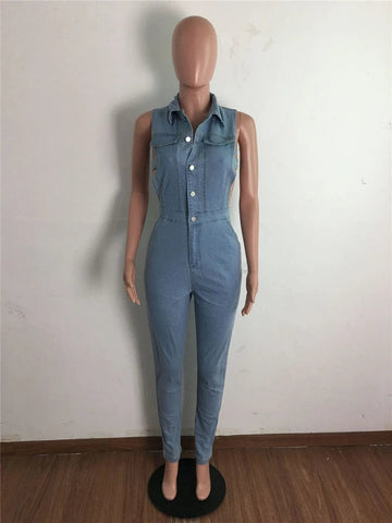 zomight 2023 New  Sexy Slim Sleeveless Light Blue Jeans Jumpsuit Denim Playsuit Women Elegance Woman Ladies Overalls Jump Suits Elite Boutique