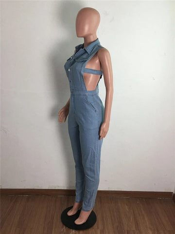 zomight 2023 New  Sexy Slim Sleeveless Light Blue Jeans Jumpsuit Denim Playsuit Women Elegance Woman Ladies Overalls Jump Suits Elite Boutique