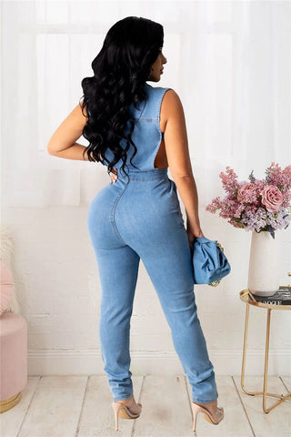 zomight 2023 New  Sexy Slim Sleeveless Light Blue Jeans Jumpsuit Denim Playsuit Women Elegance Woman Ladies Overalls Jump Suits Elite Boutique