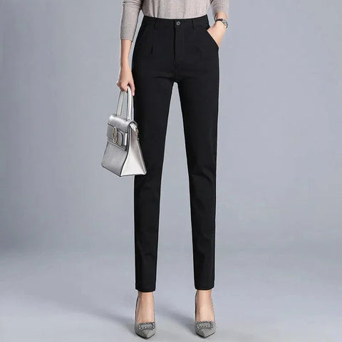 Women's Clothing Trouser Suits Trousers Office Lady Button Solid Color Pockets Spring Autumn Zipper Pencil Cropped Pants Elite Boutique