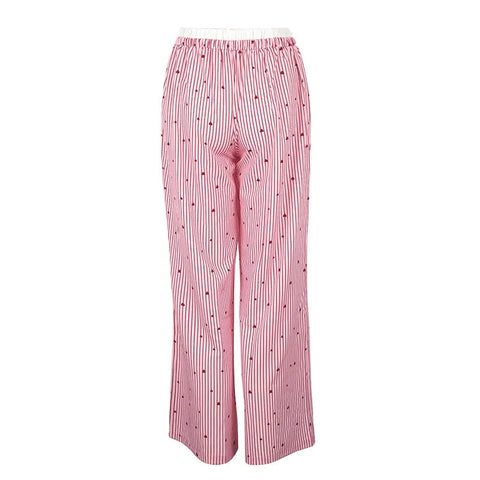 Women's Trousers Summer New Streetwear Fashion Striped Print Love Lace-up Casual Slim Trousers Pink Sexy Sweet Female Clothing Elite Boutique
