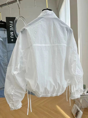 Women's Jacket Top Spring Autumn Thin Sun Protection Loose Baseball Coat Stand Collar Design Trench Coat Top New Windbreaker Elite Boutique