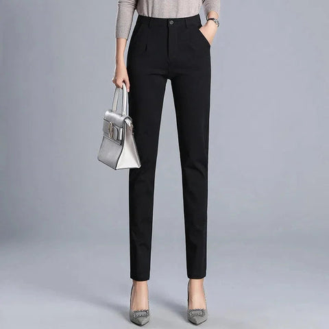 Women's Clothing Trouser Suits Trousers Office Lady Button Solid Color Pockets Spring Autumn Zipper Pencil Cropped Pants Elite Boutique