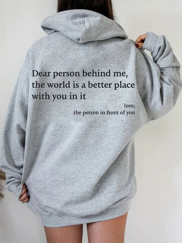 Hoodie with fun letter print and warm kangaroo pocket sweatshirt for spring and autumn fashion women's wear Elite Boutique