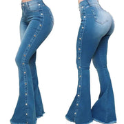 Women’s High Waisted Denim Flare Pants with Stretch. Elite Boutique