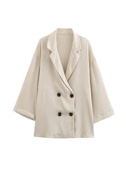 2024 Autumn Women Casual Blazer Coat Pants Set Long Sleeve Double Breasted Blazer + Wide Leg Trousers Lady Office Outfit Elite Boutique