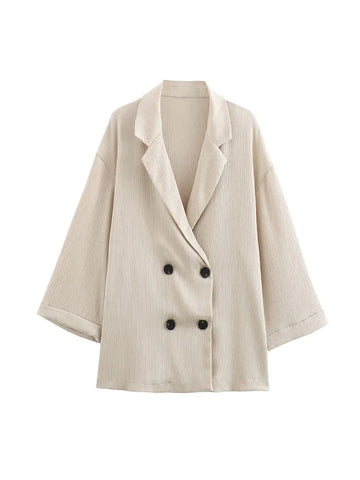 2024 Autumn Women Casual Blazer Coat Pants Set Long Sleeve Double Breasted Blazer + Wide Leg Trousers Lady Office Outfit Elite Boutique