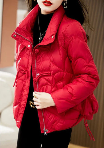 Women's Jacket Quilted Padded Short Duck Down Red Thick Padding Cropped White Female Coats Fashion 2024 Modern New in & Harajuku Elite Boutique