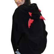 Hoodie Coat Men Warm Coat Women's Gothic Hooded Sweatshirt with Little Devil Horns Demon Fly Wings Loose Fit Pullover for Girls Elite Boutique