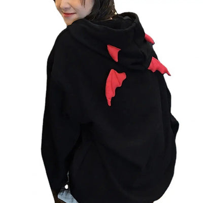 Hoodie Coat Men Warm Coat Women's Gothic Hooded Sweatshirt with Little Devil Horns Demon Fly Wings Loose Fit Pullover for Girls Elite Boutique