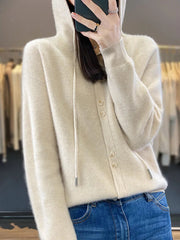 Hoodie Women's Merino Woolen Sweater Fashion Button Casual Loose Hoodie Knitted Sweater Elite Boutique