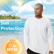 UPF50+ Men's Sunscreen UV Protection T-shirt Solid Color Long-sleeved Round Neck Outdoor Hiking Fishing Quick-drying Tops Elite Boutique