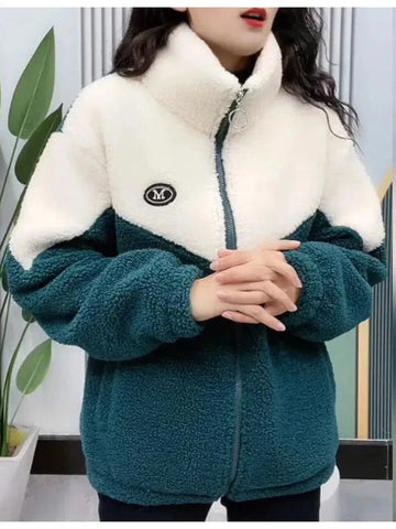 Women Jacket Colored Thickened Lamb Fleece Long Sleeve Mid Length Overcoat Warm Topcoat Quilted Top Autumn Winter Overgarmen Elite Boutique