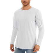 UPF50+ Men's Sunscreen UV Protection T-shirt Solid Color Long-sleeved Round Neck Outdoor Hiking Fishing Quick-drying Tops Elite Boutique