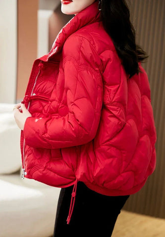 Women's Jacket Quilted Padded Short Duck Down Red Thick Padding Cropped White Female Coats Fashion 2024 Modern New in & Harajuku Elite Boutique