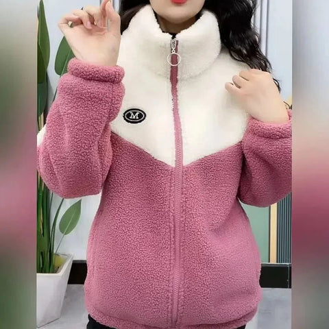 Women Jacket Colored Thickened Lamb Fleece Long Sleeve Mid Length Overcoat Warm Topcoat Quilted Top Autumn Winter Overgarmen Elite Boutique