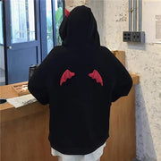 Hoodie Coat Men Warm Coat Women's Gothic Hooded Sweatshirt with Little Devil Horns Demon Fly Wings Loose Fit Pullover for Girls Elite Boutique
