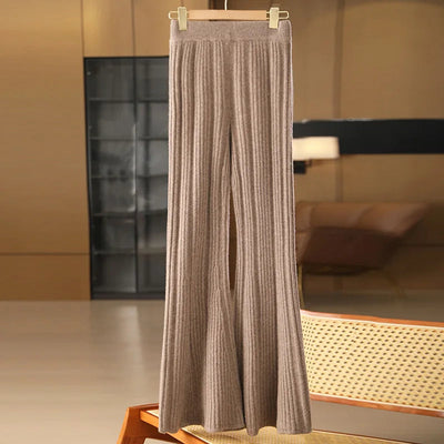 100% merino wool women's knitted trousers, popular, fashionable, warm, bell-bottomed trousers, new autumn and winter 2024 Elite Boutique
