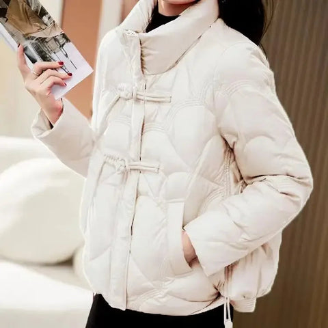 Women's Jacket Quilted Padded Short Duck Down Red Thick Padding Cropped White Female Coats Fashion 2024 Modern New in & Harajuku Elite Boutique