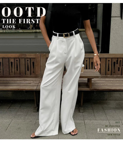 Pure White Trousers Women 2024 Autumn and Winter New High Waist Wide Leg Trousers Commuting All-match Casual Trousers Elite Boutique