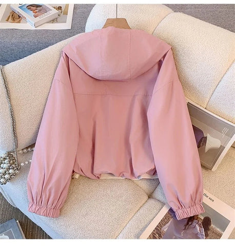 Women's Jacket Fashion Hooded Windbreaker New Spring Autumn Female Casual Short Coat Outwear Pink Green White Female Outerwear Elite Boutique
