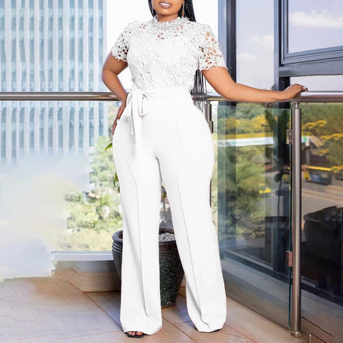 Women’s Elegant Short Sleeve Jumpsuit with O Neck Lace. (Plus Size Available.) My Store