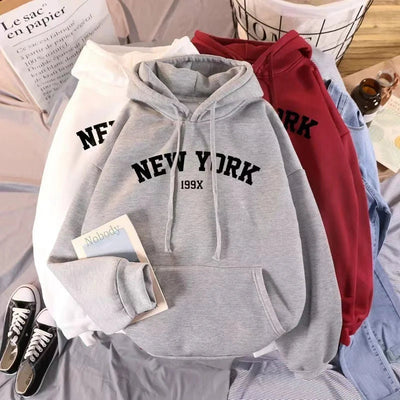 Hoodie Europe and America Sweatshirts for Women New York Letter y2k Autumn Winter Oversized Plus Velvet Casual Loose Fleece Tops Elite Boutique