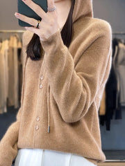 Hoodie Women's Merino Woolen Sweater Fashion Button Casual Loose Hoodie Knitted Sweater Elite Boutique