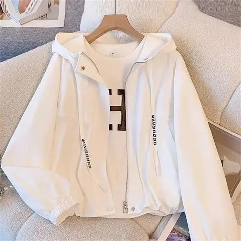 Women's Jacket Fashion Hooded Windbreaker New Spring Autumn Female Casual Short Coat Outwear Pink Green White Female Outerwear Elite Boutique
