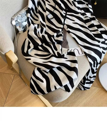 Women's Trousers 2025 New Summer Thin Zebra Print Wide Leg Pants Loose Casual Straight Trousers Elite Boutique