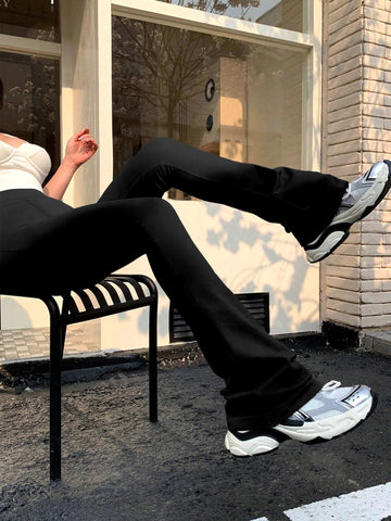 Women's Fashion Trousers Solid Colour High-waisted Flared Pants Slim and Skinny Women's Dragging Trousers Versatile Female Pants Elite Boutique